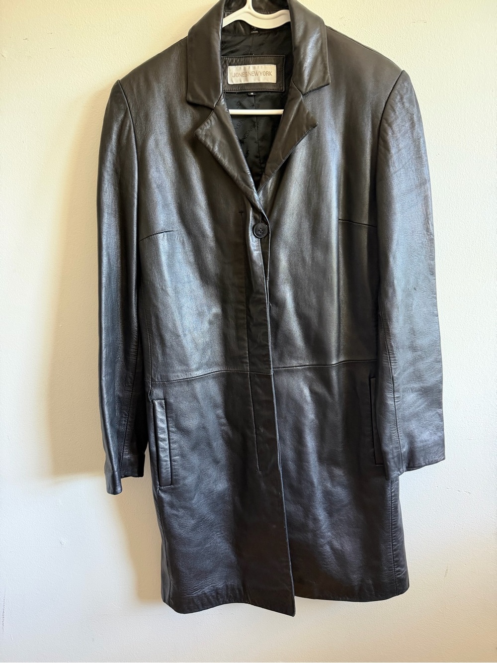 Jones New York Black Leather Long Coat size S